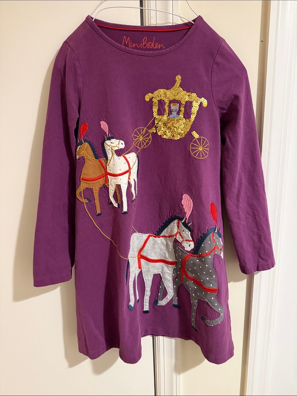 MINI BODEN VGUC Cinderella Horse & Carriage Sequin Appliqué Dress